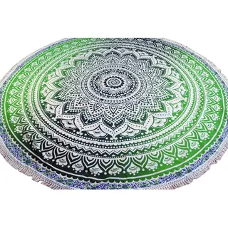 Guru-Shop Tagesdecke Rundes indisches Mandala Tuch, Boho Tagesdecke,.. grün