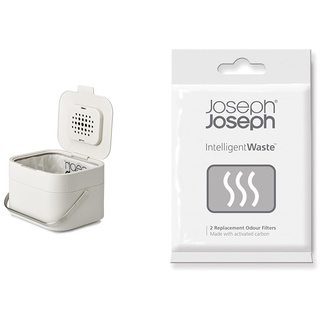 Joseph Josephe IntelligentWaste Stack 4 - Biomüll-Abfallbehälter - steinfarbig & IntelligentWaste - austauschbarer Geruchsfilter, 2-er Pack - schwarz
