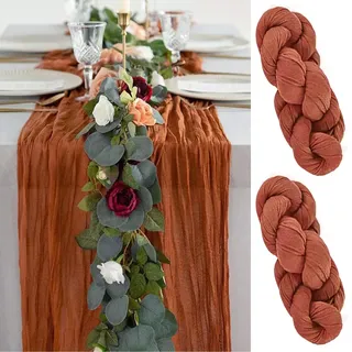 Frepea 2 Stück Tischläufer mit Falten 90x300CM Tischband Terracotta Rot Käsetuch Tischläufer Tischdeko für Hochzeit/Geburtstag