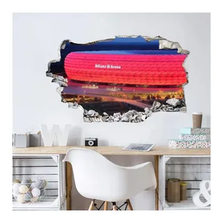 K&L Wall Art Wandtattoo 3D Wandtattoo Fußball FC Bayern München Aufkleber FCB Allianz Arena, Mauerdurchbruch Wandbild selbstklebend bunt 40 cm x 24 cm