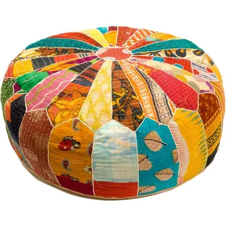 Mandala Life ART Sitzkissen Pouf Handgefertigter Dekorist Vintage Pouf Sitzpouf Groß Orientalische Sitzkissen Rund Ottoman Pouf Bodenkissen Orientalische Deko 100% Baumwolle Ungefüllt 60X20Cm
