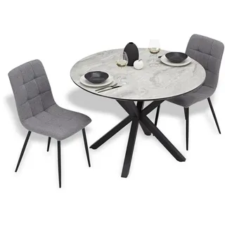 Homestyle4u Tischgruppe, Grau, Metall, Rund, 110x77x110 cm, Esszimmer, Bänke, Tisch- & Eckbankgruppen