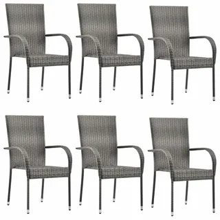 vidaXL Polyrattan Gartenstuhl 55,5 x 53,5 x 95 cm grau 6er Set stapelbar