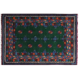 RUG PRINCE Afghan Akcha Rang DAR Teppich 100x150 Handgeknüpft Grün Durchgemustert Orient a