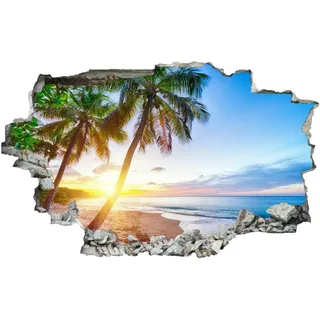 Strand 3D Wandtattoos Landschaft Wandaufkleber Durchbruch Wanddeko Palmen Selbstklebend Vinyl Wandbild für Kinderzimmer Junge mädchen Teenager zimmer Schlafzimmer Wandsticker Kleinkinderzimmer Deko