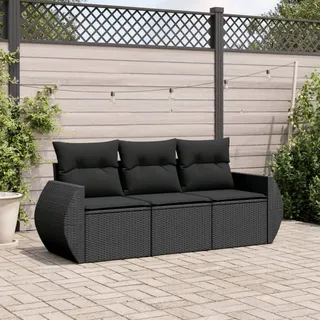 Faroom Balkon Sofa mit Stauraum Gartensofa 3 Sitzer Lounge Sofa Outdoor Rattansofa Sitzecke Balkon Lounge Klein Couch Gartenlounge Polyrattan Balkonmöbel Schwarz 3-tlg-Type-A881
