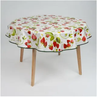 Laro Wachstuch Tischdecke rund 140 cm Erdbeeren Rot Weiß