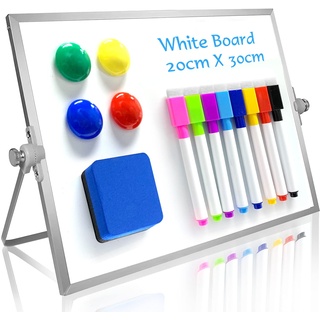OWill Whiteboard magnetwand 20 x 30 cm,magnettafel whiteboard klein mit ständer,schreibtafel abwischbar A4 mini whiteboard,tragbare doppelseitige whiteboard staffelei,für Schule & Haus und Büro
