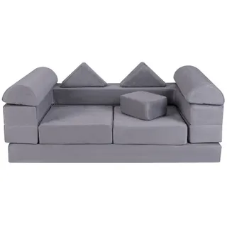 KOMFOTTEU Kindersofa, Spielsofa aus Schaumstoff mit Wildlederstoffbezug grau