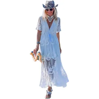 Miro Boho Chic Ibiza Brautkleider Boho Chic Kleid aus Spitze mit tiefem V-Ausschnitt, kurze Ärmel, weites Kleid, gefüttert, weißes Kleid für Damen, Boho-Brautkleid, weiß, One size - Einheitsgröße