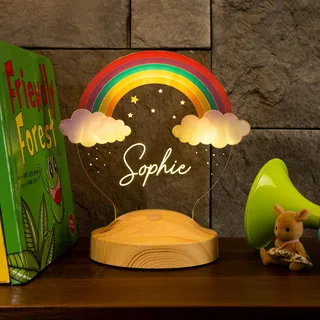 Geschenkelampe Personalisiertes Regenbogen Nachtlicht Kinder mit Name, LED Nachtlampe Baby Kinderzimmer Deko – Individuelle Acryl Lampe Geschenk zur Geburt Taufe Weihnachten für Jungen Mädchen