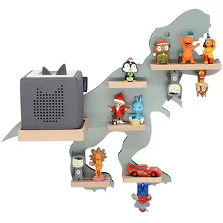 BOARTI Kinderregal Tier Dinosaurier hängend für Toniebox und Tonie Figuren Regal H. 44 x B. 52 x T. 19 Wandregal Musikbox und Figuren Aufbewahrung mit Magneteinsätzen Aufbewahrungsregal Holz Dino