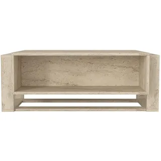 moebel17 Couchtisch Sofatisch Wohnzimmertisch Tisch fürs Wohnzimmer, Holz, Beige Granit Optik, Hochglanz, Ablagefächer, viel Stauraum, Designertisch, 107 x 41 x 60 cm 2482