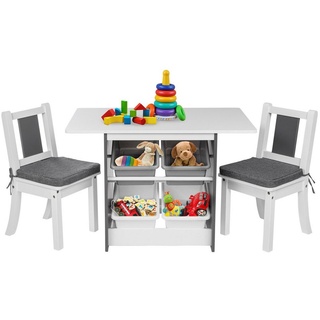 ONVAYA Kindertisch Kindertisch-Set mit Stühlen, Kindersitzgruppe mit Stauraum grau|weiß