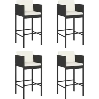 vidaXL 4X Barhocker mit Kissen Küchenhocker Garten Barstuhl Tresenhocker Thekenhocker Tresenstuhl Bistrohocker Gartenmöbel Schwarz Poly Rattan