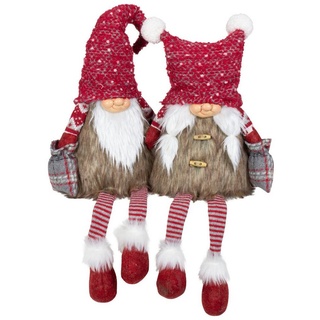 Christmas Paradise Weihnachtsfigur sitzender Wichtel 30cm (70cm) (Dekofiguren, 2 St., im Set), Gnom Kantenhocker, Pärchen - Mann und Frau, Weihnachtsdeko Rot-Braun braun