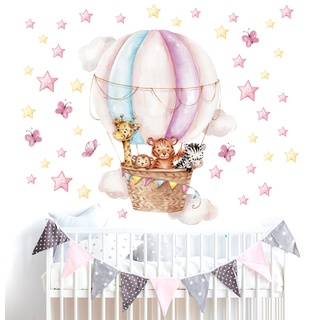 WONDER MURALS Wandtattoo Tiere Heißluftballon Deko Kinderzimmer Wandsticker Mädchen Babyzimmer Wandaufkleber Wanddeko Selbst Aufkleben (L - 76 x 80 cm (B x H))