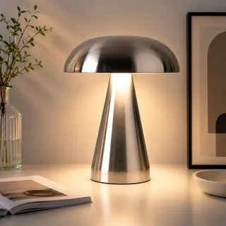 LED-Pilzlampe, tragbare Metall-Schreibtischlampe,USB-Aufladung Nachttischlampe, dreifarbiges Touch-Kabellos Dimmen, Augenschutz-Nachtlicht, Silber - Silber