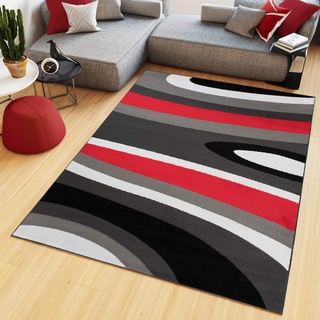 TAPISO Maya Teppich Kurzflor Modern Streifen Gestreift Design Grau Schwarz Weiß Rot Wohnzimmer Schlafzimmer Büro ÖKOTEX 180 x 250 cm
