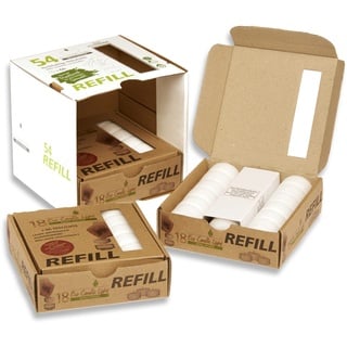 Candelo 54er Set Eco Refill Kerzen Vorratspack – Teelichter Weiß – Wachsrohlinge ohne Hülle zum Nachfüllen – Teelicht ohne Duft – 6 Std. Brenndauer