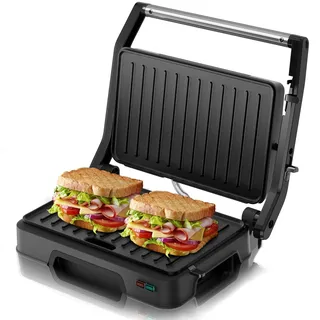SUPERLEX Sandwichmaker Kontaktgrill 2in1 Panini Grill 850W Elektrogrill Sandwichtoaster Mit Antihaftplatten Kontrollleuchten 180 Grad Öffnung Kompaktes Design Für Paninis Toasties Fleisch Gemüse