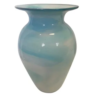 Oberstdorfer Glashütte Vase Bodenvase farbige Glasvase türkis Weiss marmorierte dekorative Kristallglas Blumenvase mit grosser Öffnung mundgeblasen Höhe 24 cm