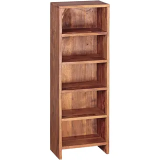 möbelando CD Regal MUMBAI Massivholz Sheesham Standregal 90 cm hoch CD-Aufbewahrung 5 Fächer Bücherregal natur Landhaus-Stil