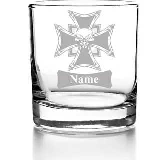 Whiskyglas mit Gravur, Personalisiert mit Namen Geschenk für Männer Whiskeyglas Totenkopf Skull Design 4