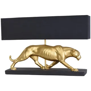 PALAZZO INT ART DÉCO TISCHLAMPE „VILLA METROPOLIS“ – Leopard Leuchte in Gold & Schwarz mit Stoffschirm 40×60×14 cm Glamour Tischleuchte im Stil der 1920er Jahre E27 Fassung Deko Lampe Wohnzimmer
