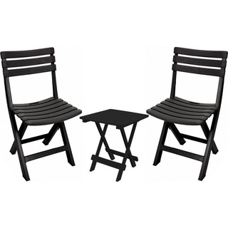 Koopman Gartenlounge-Set Schwarz, (3-tlg), Gartenmöbel, 1 Klapptisch, 2 Stühle, Kunststoff, Beistelltisch schwarz