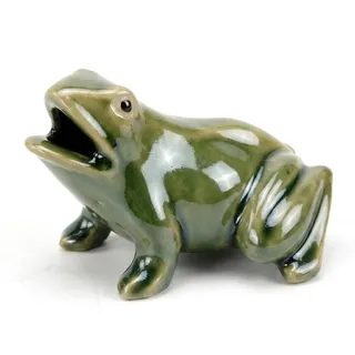 Xoeryoy Teichspucker, lebensechter Frosch-Wasserbrunnen, Kleiner Keramik-Brunnenspucker mit kontinuierlichem Wasser – grün, 10, 2 cm
