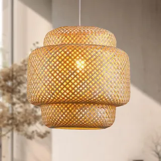 JOYINLED Deckenlampe Bambus Hängelampe Korb Boho Lampe Esszimmer Ø50cm Wohnzimmer Hängend Rattan Natur Küche Vintage E27 Retro 1,5m Textilkabel(keine Glühbirne)