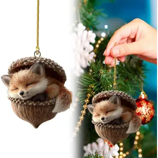 5Pcs Weihnachtsbaumschmuck Waldtier Eichels Ornamente,2D Acryl Tiere Aus Tannenzapfen Weihnachtsbaumschmuck Deko,Niedlich Aufhängbare Weihnachtsbaumschmuck Natur Für Kaminsims (A)