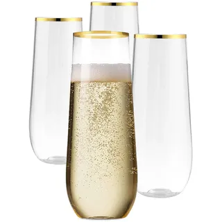 270 Ml Champagnergläser Aus Kunststoff, Transparente Flöten Mit Goldrand Für Die Hausbar.