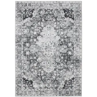 benuta Vintage-Teppich, Anthrazit, Kunststoff, Vintage, Rechteckig, 160x230 cm Oeko-Tex® Standard 100, in verschiedenen Größen erhältlich, rutschfeste Unterfläche, waschbar, Teppiche - Böden, Teppiche, Vintage-Teppiche