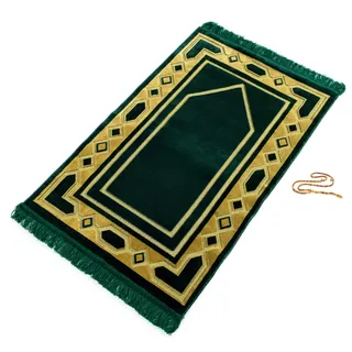 Gold Case Gebetsteppich für den Islamischen Muslim – Ramadan-Geschenk – Janamaz Sajjadah – Namaz Seccade hergestellt in der Türkei PRMT-Grün