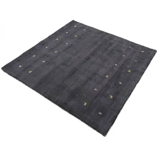 carpetfine Wollteppich Gabbeh-Uni, quadratisch, Höhe: 15 mm, reine Wolle, handgewebt, Gabbeh Loom Tiermotiv, Sonderform Quadrat schwarz 150 cm x 150 cm x 15 mm
