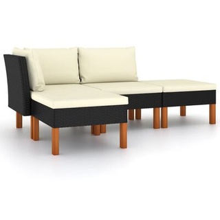 vidaXL 4-tlg Garten-Lounge-Set mit Kissen Poly Rattan Schwarz