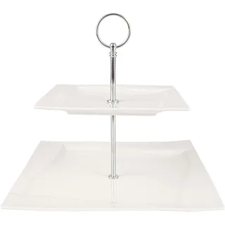 Festa Italia Etagere Porzellan - 2 Stöckig - Weiß Etageren - Kuchenständer Cupcake-Halter - Obstetageren - Obst Kekse Süßigkeiten Servierplatte - Gebäck gestuftes Serviertablett für Weihnachten