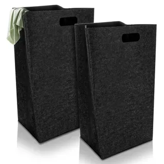 Wäschekorb 60 Liter - Faltbarer Wäschebehälter - Schmaler Wäschekorb - Filz Wäschekorb - Schwarz - Geeignet für Schlafzimmer/Badezimmer - Schwarz
