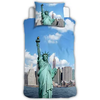 ESPiCO Bettwäsche New York, Renforcé, 2 teilig, Digitaldruck, Freiheitsstatue, USA blau|bunt|grau|grün