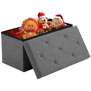 Refined Living Sitzbank Sitzhocker Sitzbank mit Stauraum 76/110 x 38 x 38 klappbare Sitztruhe (Aufbewahrungsbox Ottomane bis 290 kg Aus MDF-Platte und Leinenstoff, Spielzeugtruhe mit Deckel, Belastbar Fußhocker Fußbank ( Schwarz), für Flur, Wohnzimmer, Schlafzimmer, Eingang, Tür grau 76 cm