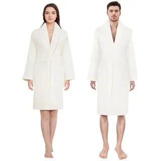 Özdilek Bademantel, 100% Türkische Baumwolle, Bademantel Damen, Bademantel Herren, Unisex, Frottee-Bademantel, Morgenmantel Damen, Morgenmantel Herren, | Klein-Mittel - Silber - L