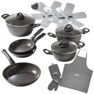 STONELINE Topf-Set STONELINE® 17-teiliges Koch-Set, mit Glasdeckeln, Keramik, Aluminium (Set, 17-tlg), mit echten Steinpartikeln, induktionsgeeignet grau