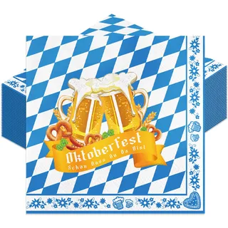 40 Stück Oktoberfest Servietten,33 x 33 cm Oktoberfest Deko Napkins | Bayrisch Servietten Blau Weiß Karierte,Bayrisch Oktoberfest Deko,Oktoberfest Accessoires für Bierfest,Party,Tischdeko