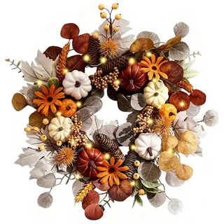 Agger Dekokranz 45cm Herbst-Beerenkranz, Herbstlicher Türkranz, geeignet für Haustüren, Veranden und Thanksgiving-Erntedekoration