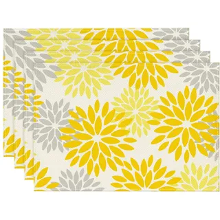 Artoid Mode Blumen Gelb Dahlien Sommer Platzsets 4er Set, 30x45cm Urlaub Tischsets Waschbar Platzdeckchen Küche Party Deko
