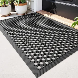 DEXI Fußmatte Außen 60 x 90 cm, rutschfest Gummi Fussmatte mit Noppen, Wasserdicht Robuste Türmatte Außenbereich, Waschbarer Schmutzfangmatte für Haustür, Eingang, Terrasse und Balkonn, Schwarz