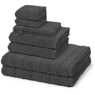 Ross - 8 teiliges Frottier-Set - Sensual Skin - Zopf-Muster (2 X Wasch- 2 X Gäste- 2 X Dusch- 2 X Handtuch im Set) - 500 g/m2 - Baumwolle - Walkfrottee - saugstark - weich und flauschig - Anthrazit