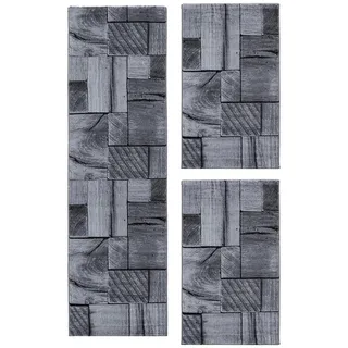 Carpetsale24 Bettumrandung Schlafzimmer 3 teilig Kurzflor Teppich Schwarz Bettvorleger Schlafzimmer Bettset: 2 St. 80x150 cm | 1 St. 80x300 cm - Flauschiger Teppich Läuferset Weich Moderne Design